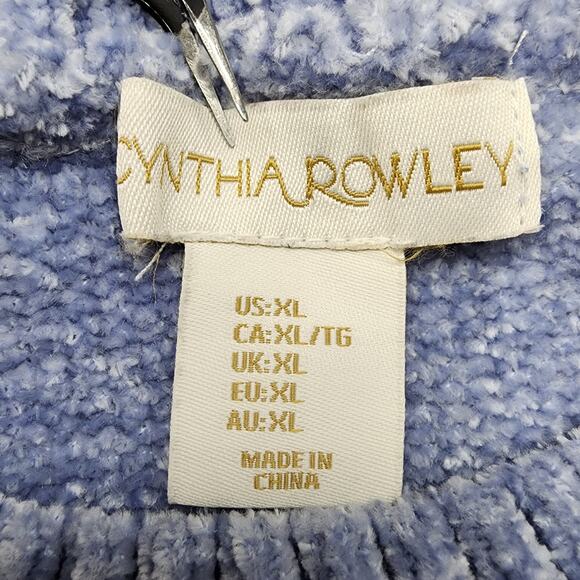 Cynthia Rowley Sweater Womens XL Blue White Fuzzy Chenille Knit Weekend Casual - Picture 4 of 9